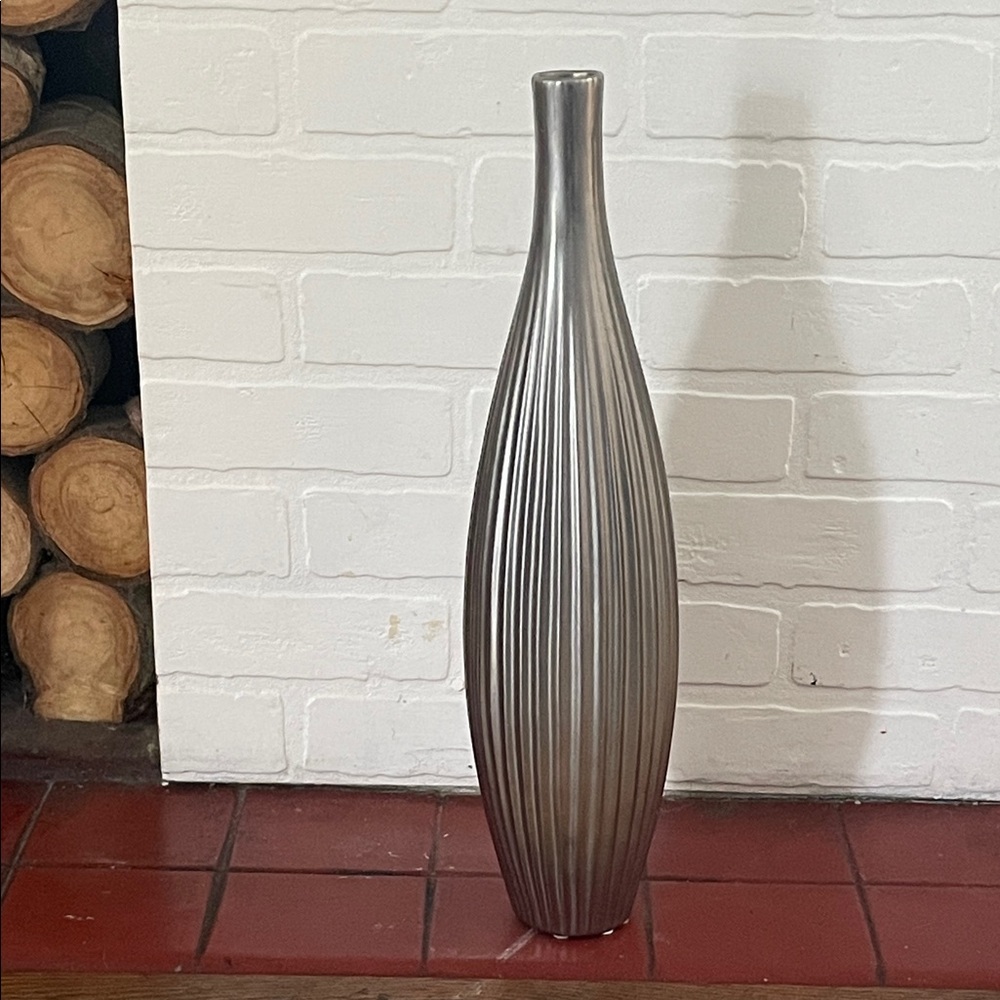 CB2 Matte Metallic Silver Vase